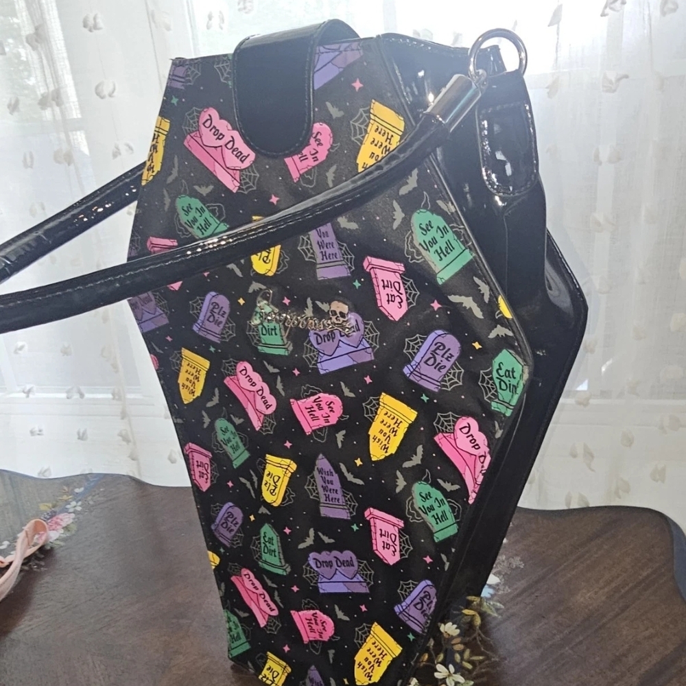 Sourpuss Black and Multicolor Graphic Shoulder Bag